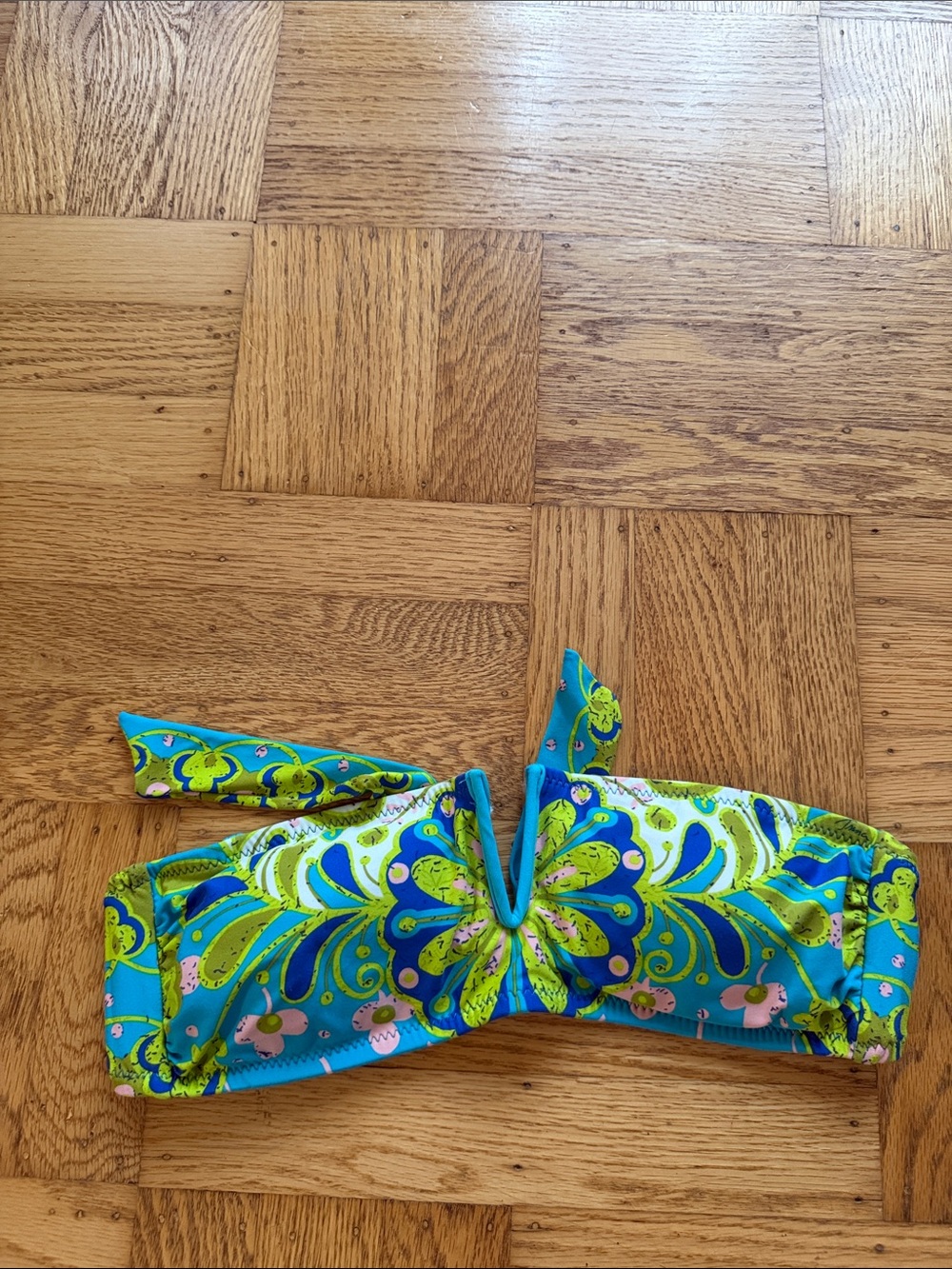 Trina Turk Woodblock Floral Green Bandeau Bikini Top Size 6